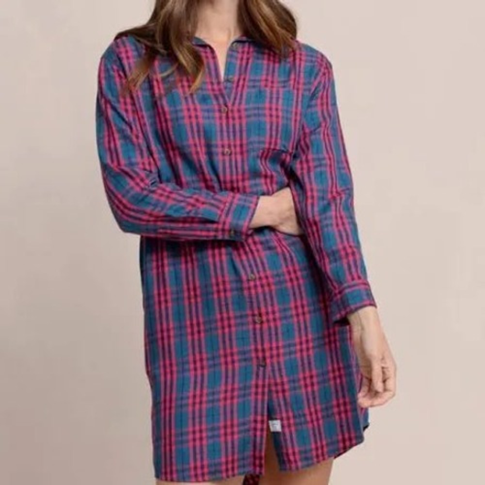 Southern Tide Womens Red Navy Blue Plaid Lyocell Shirt Dress Small 11135